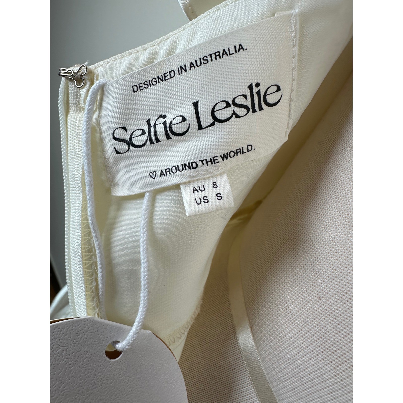 Selfie Leslie Aphrodite Satin Wrap Dress S Angel Sleeve Ivory NWT