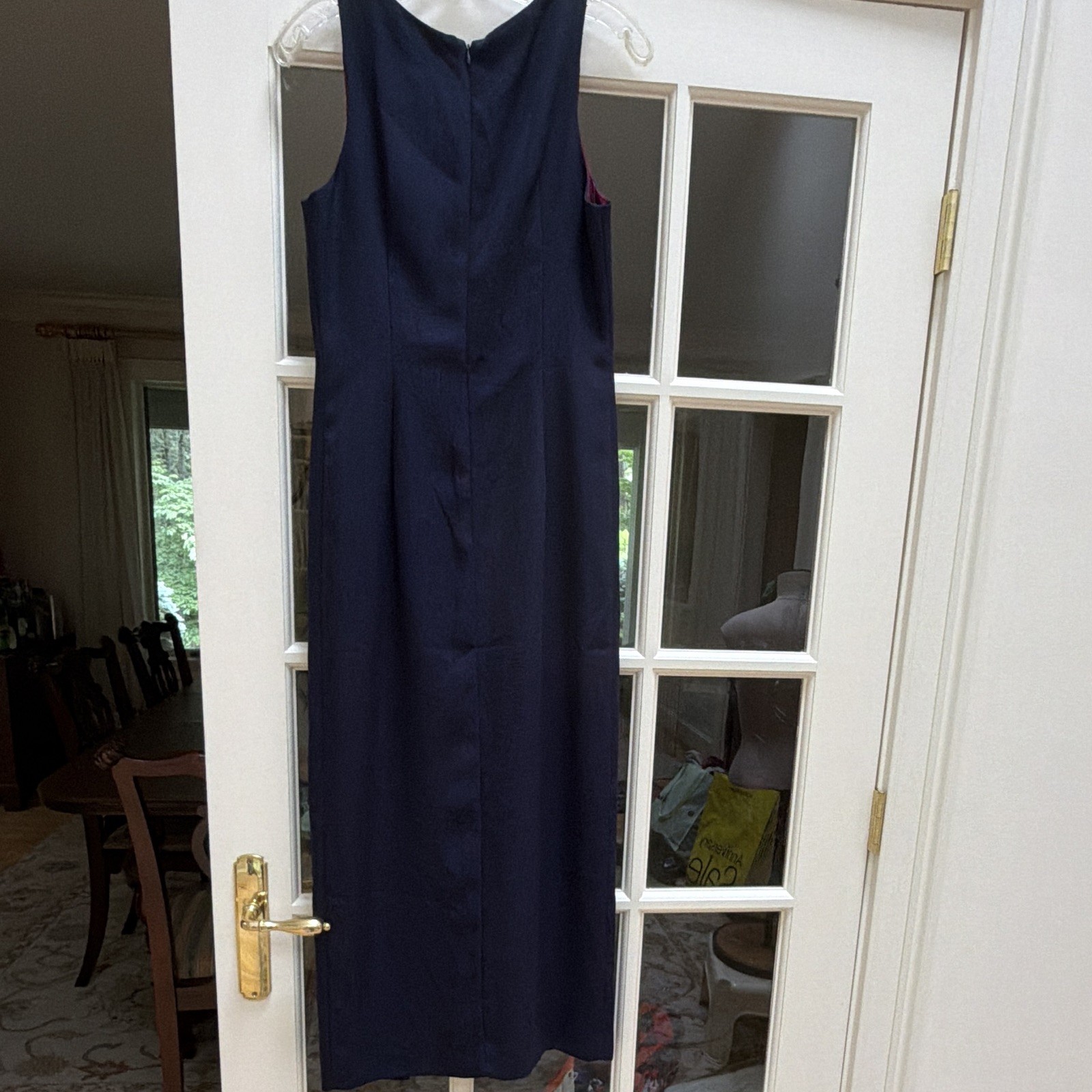Vintage CELINE New York Navy Blue Column Maxi Dress Style 1457 Size 3/4 70s 80s