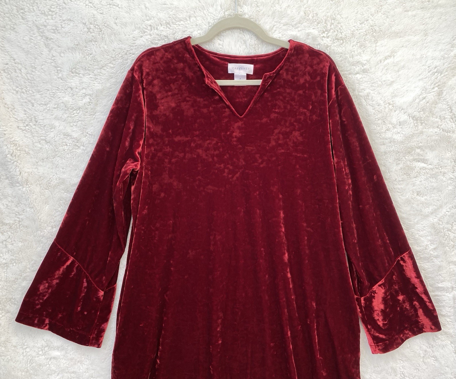 Cabernet Womens Red Crushed Velvet Velour Bell Sleeve House Dress Size Medium
