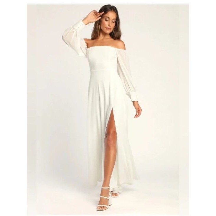 NWT Lulus Feel the Romance White Off-the-Shoulder Maxi Dress L