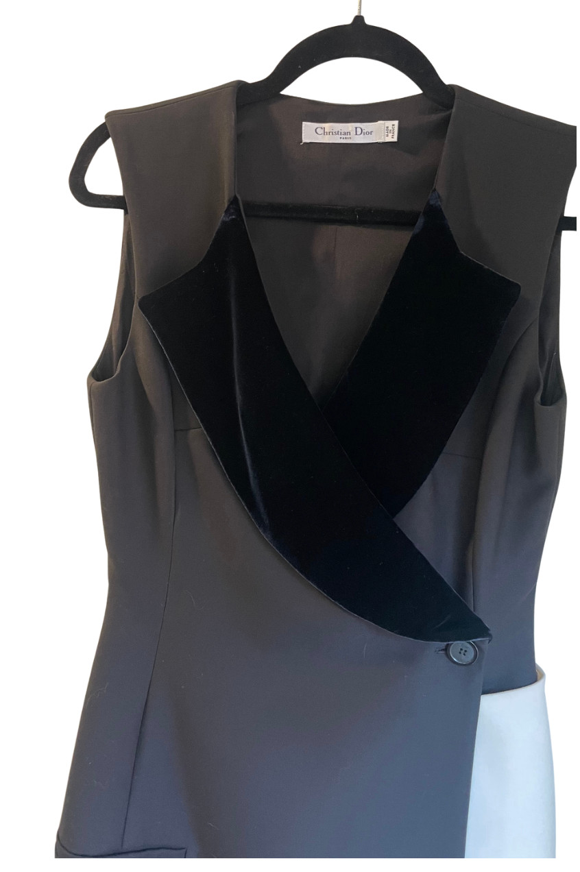 CHRISTIAN DIOR 2013 Raf Simons Black and White Dress with Velvet Lapels FR38