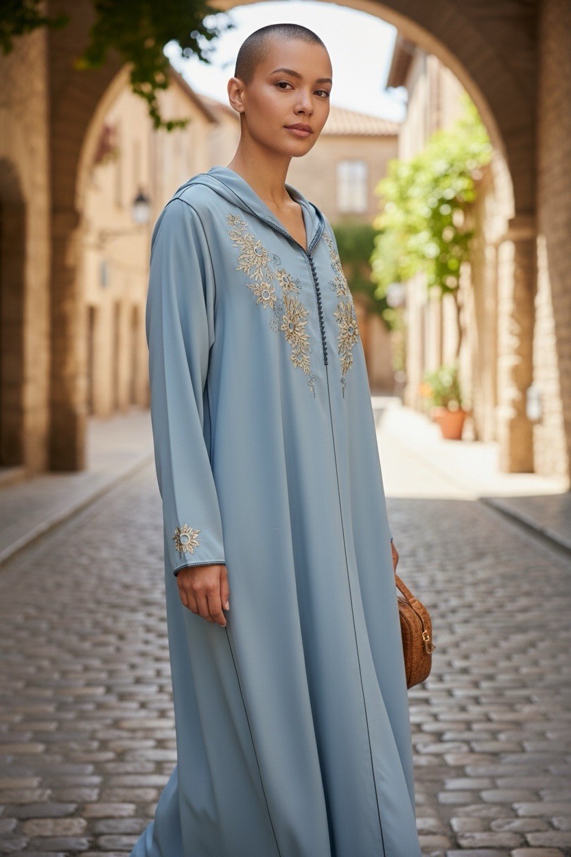 Women’s Light Blue Embroidered Long Hoodie Dress – Size 2XL – More Like M/L