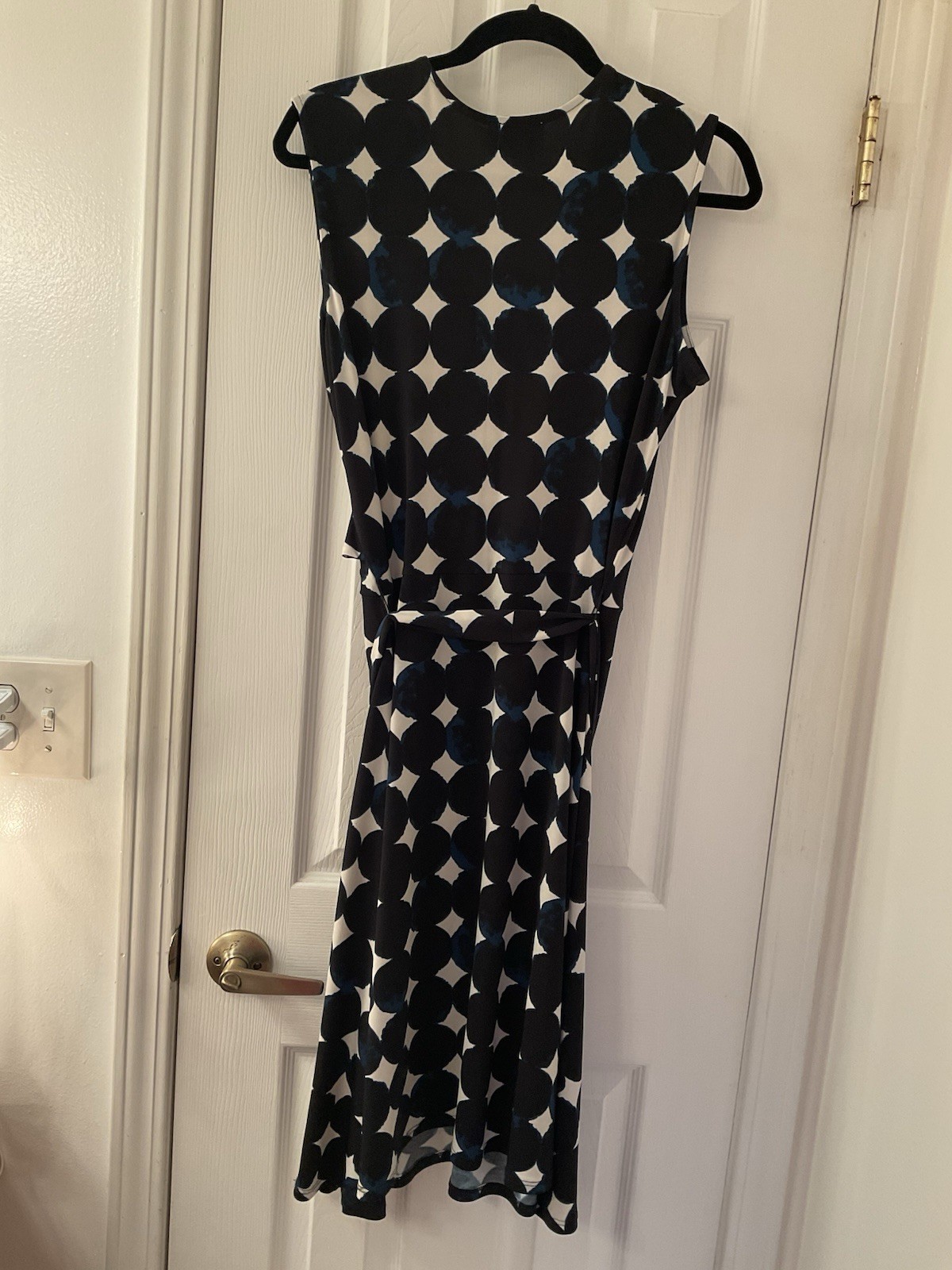 Leota Dress Circle Polka Dot Gathered Side Tie Ruffle Sleeveless Wrap Office Xl