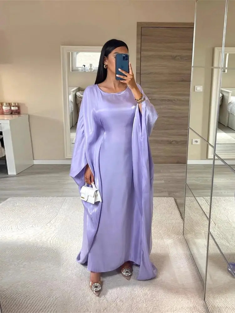 Ramadan Eid Abayas for Women Modest Fashion Shimmer Batwing Satin Abaya Dubai Lu