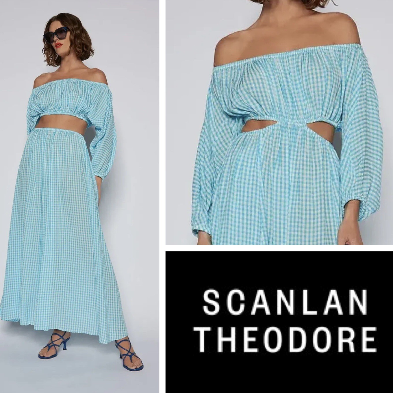 Scanlan Theodore Blue Gingham Dress Sz 6 (fits 8) Cutout Reversible Maxi RRP$900