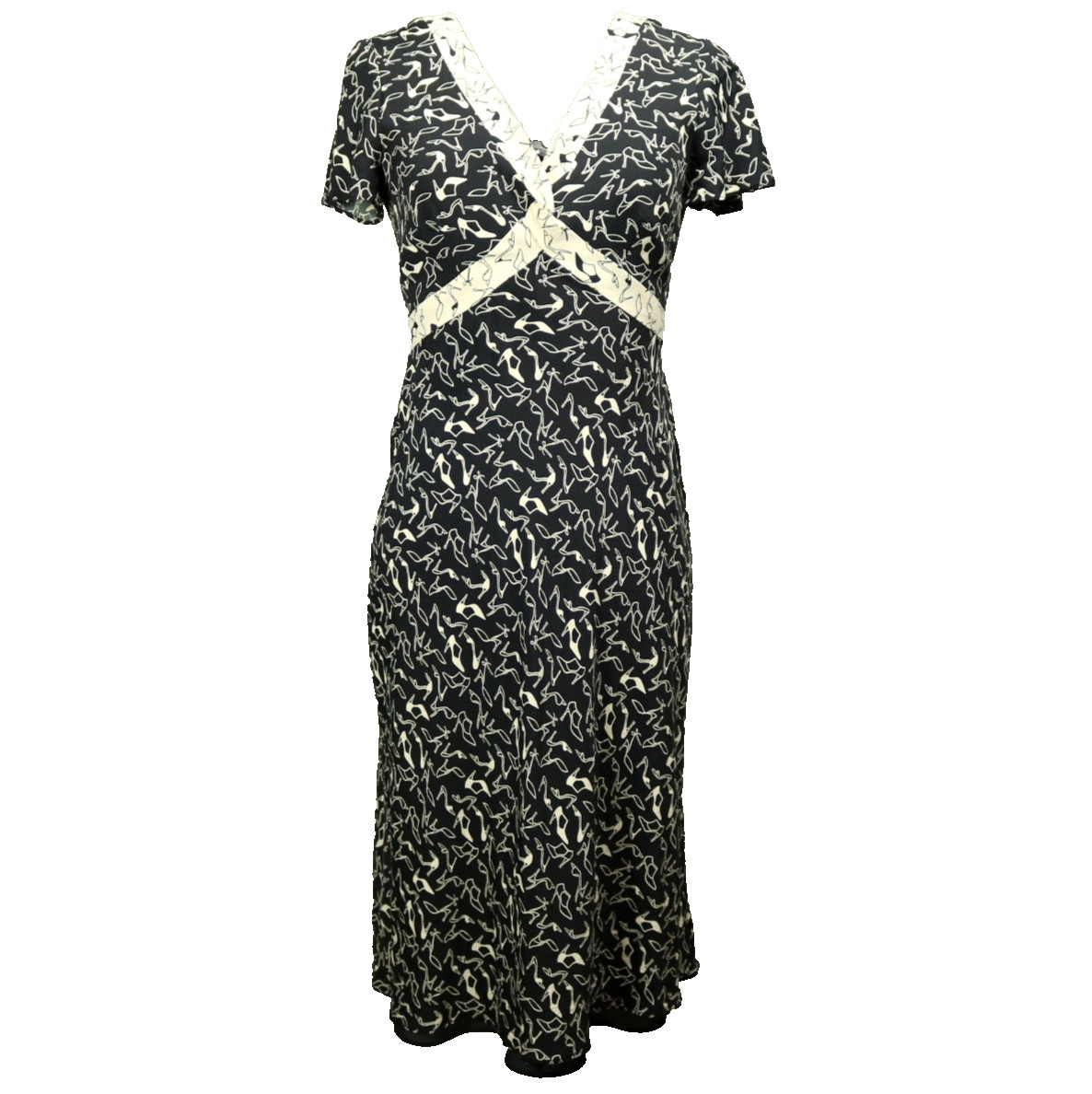Liz Claiborne Shoes Print V-Neck Knee-Length Dress Short Sleeve Black & White 6