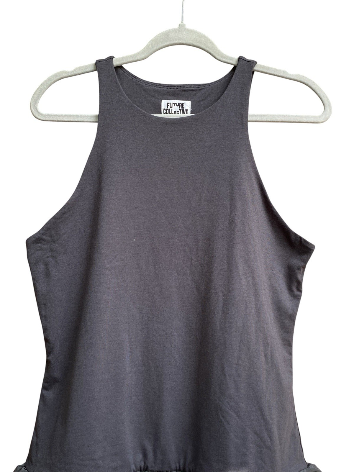 NWT Future Collective Gray Mixed Media Bubble Hem Drop Waist Dress Size Large