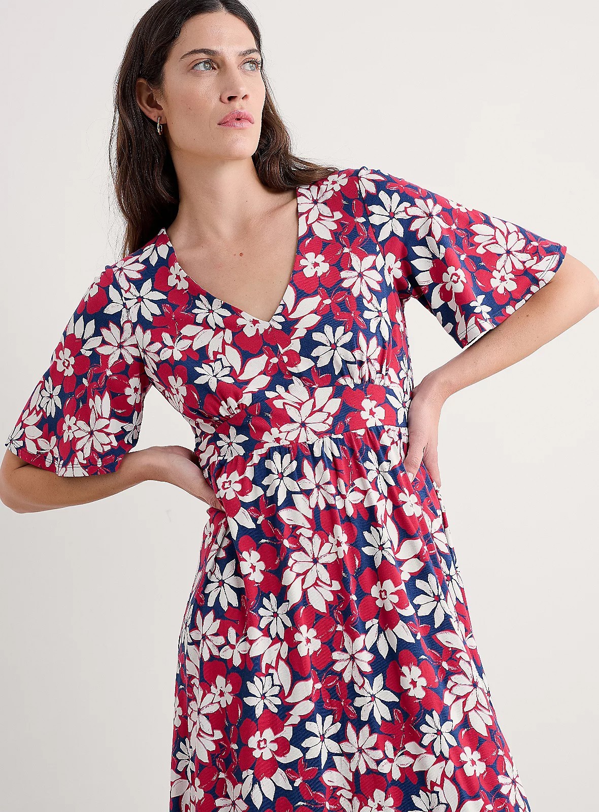 Seasalt Cornwall Red, Navy & White Chateaux Half Sleeve Cotton Maxi Dress 18