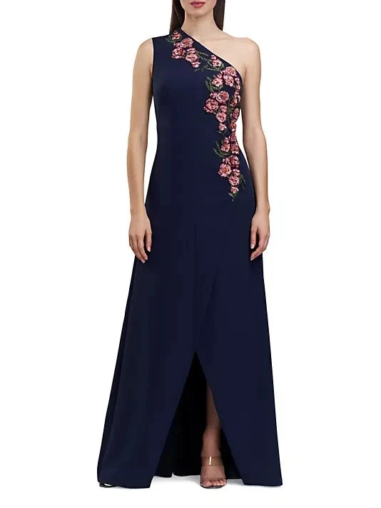 New, KAY UNGER NADINE ONE SHOULDER GOWN in Midnight Size 16 #LD165
