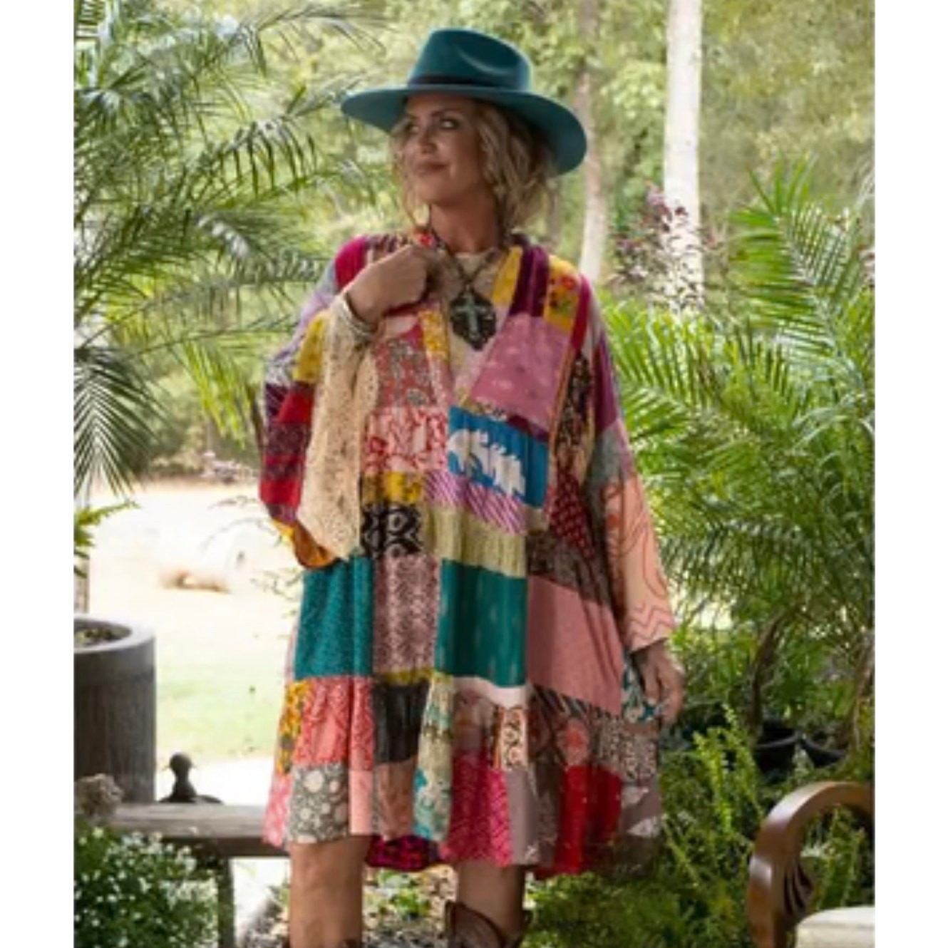 Wild at Heart Patch Tunic by Jaded Gypsy Dress Womens SZ L/XL Boho Bell Sleeve