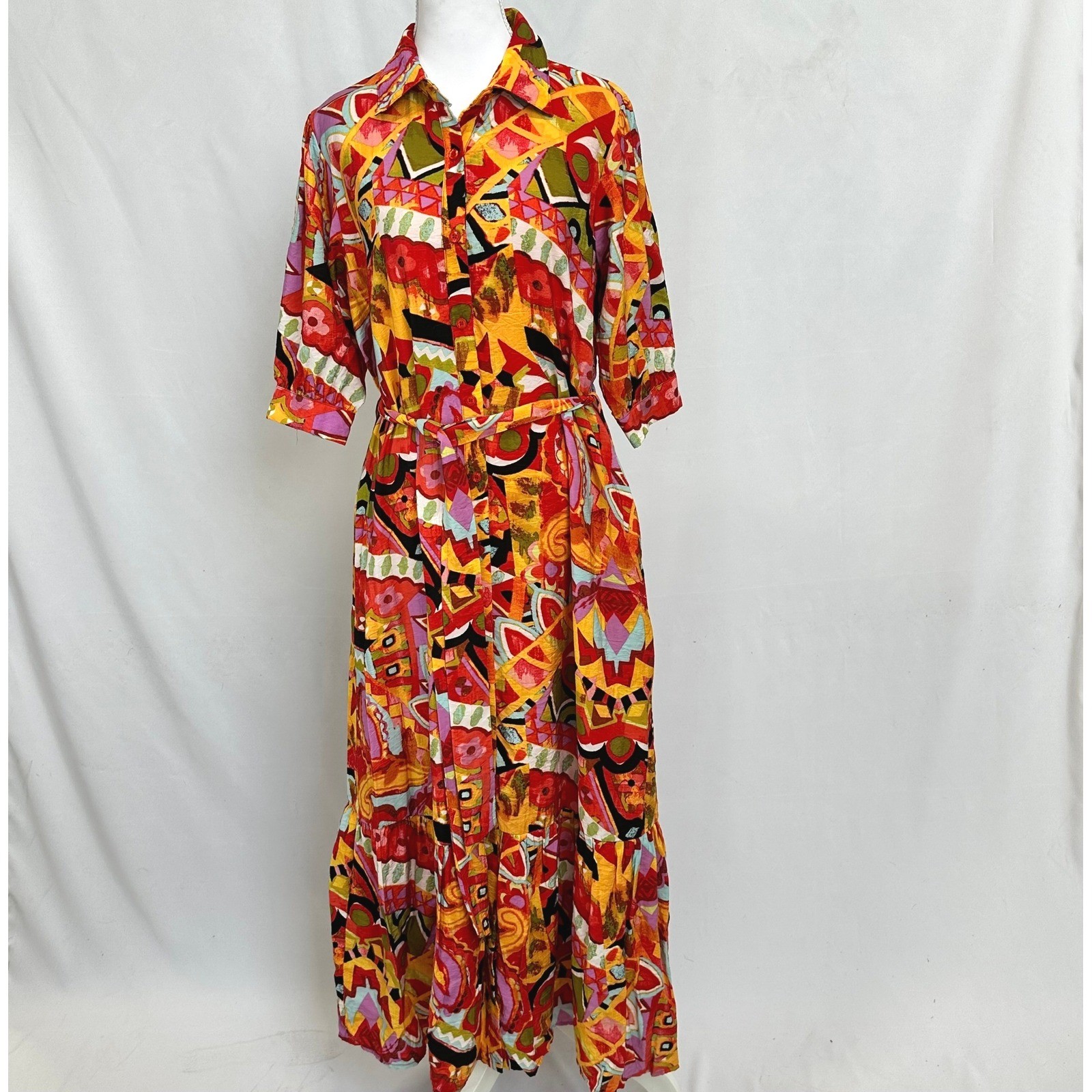 TCEC Women’s Sz Small Maxi Dress Multicolor Abstract Geometric Twee Art To Wear