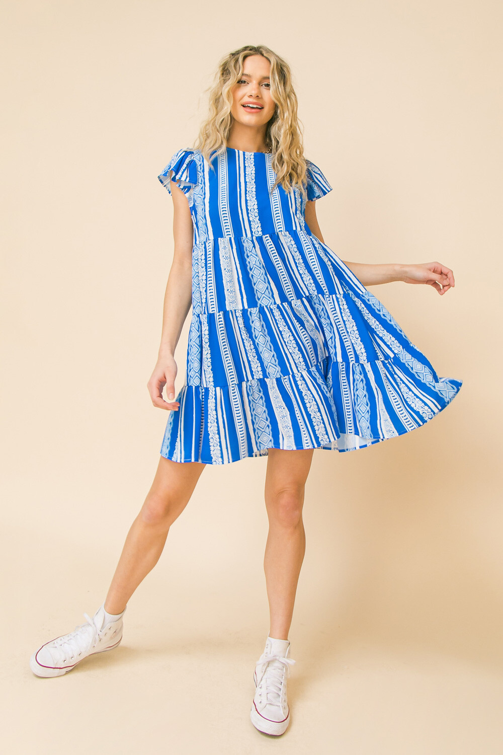 Flying Tomato Bohemian Ruffle Sleeve Tiered Mini Dress