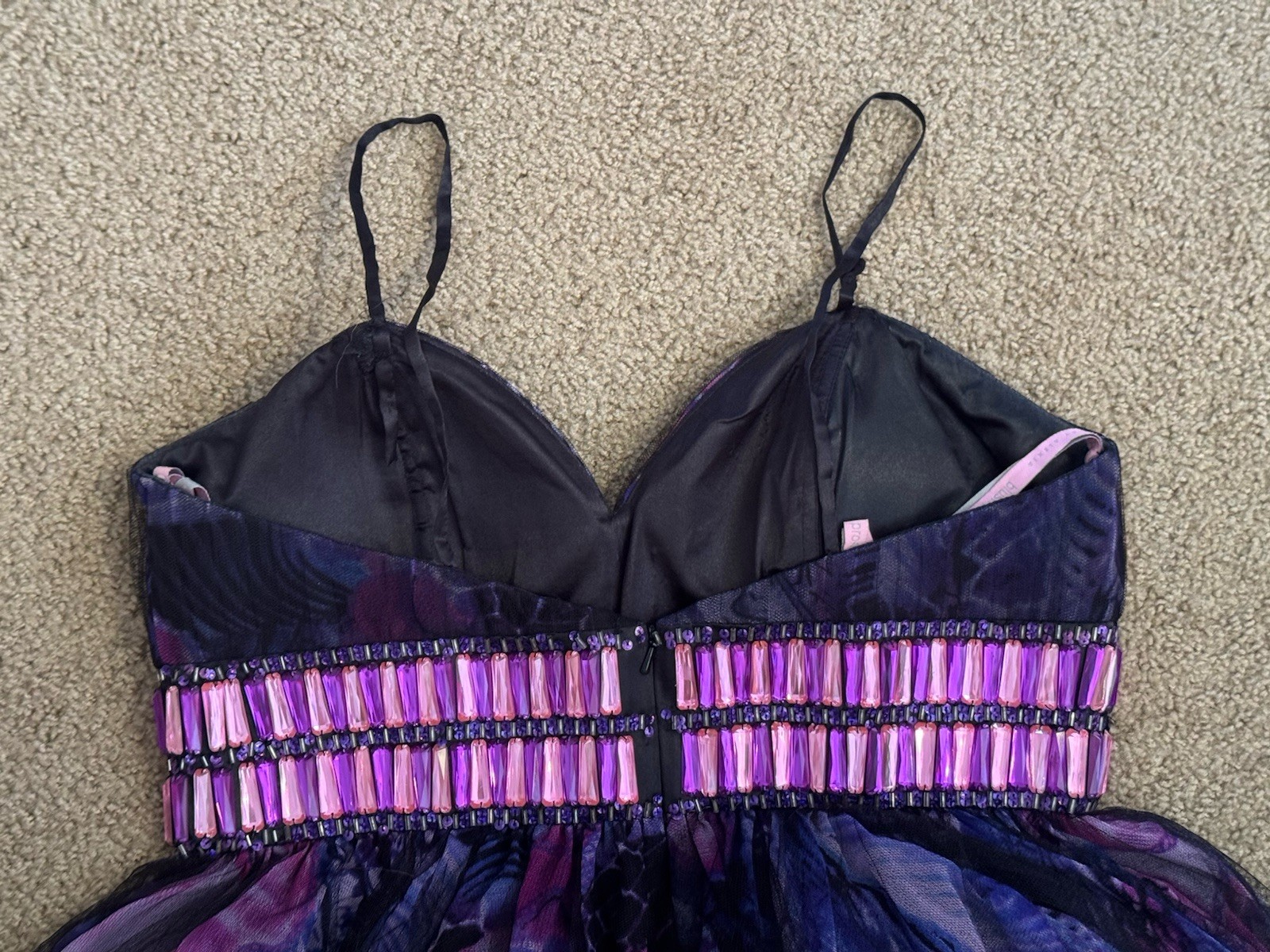 BLUSH PROM Beaded Black Purple Floral Cocktail Dress Party Holiday HOCO LARGE