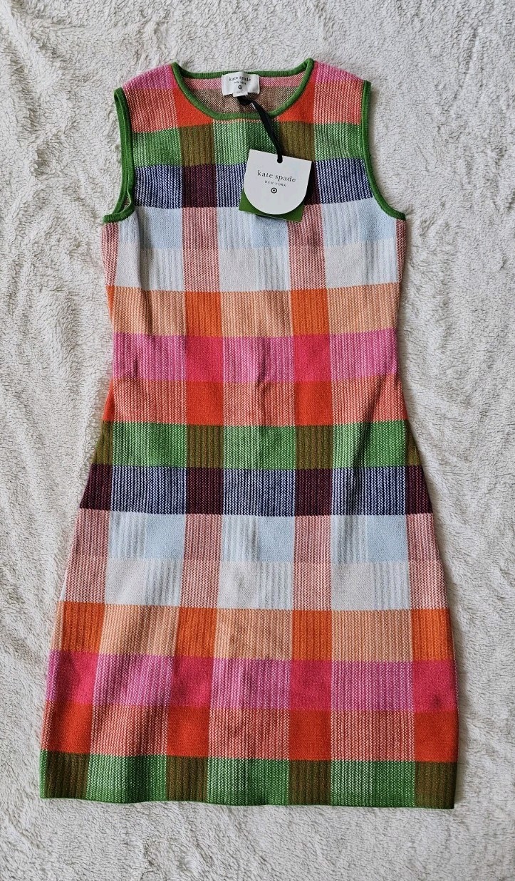 Kate Spade x Target Plaid Sweater Dress Multi Color sz S Pink/Red/Green/Blue