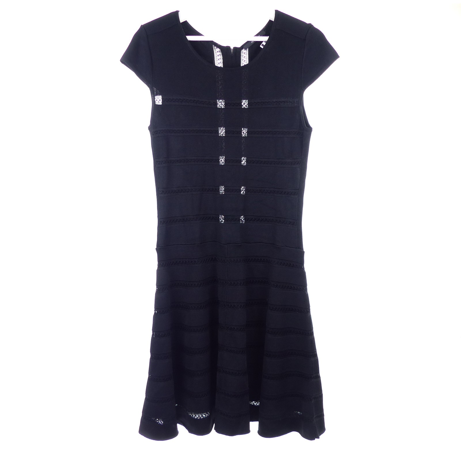 SET knitted dress eyelet pattern A-line knit dress black size 38