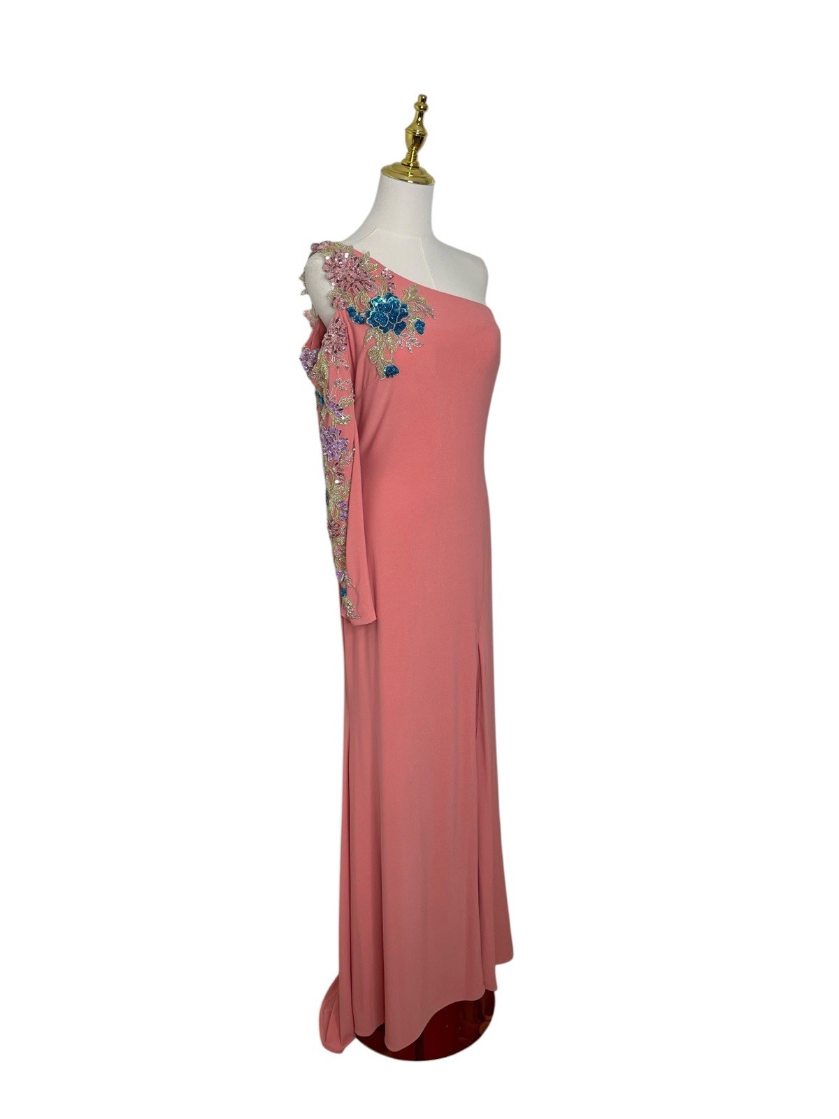 Mac Duggal 2204 Peach One Shoulder Sequins Embroidered Appliqué Gown Size 6 $598