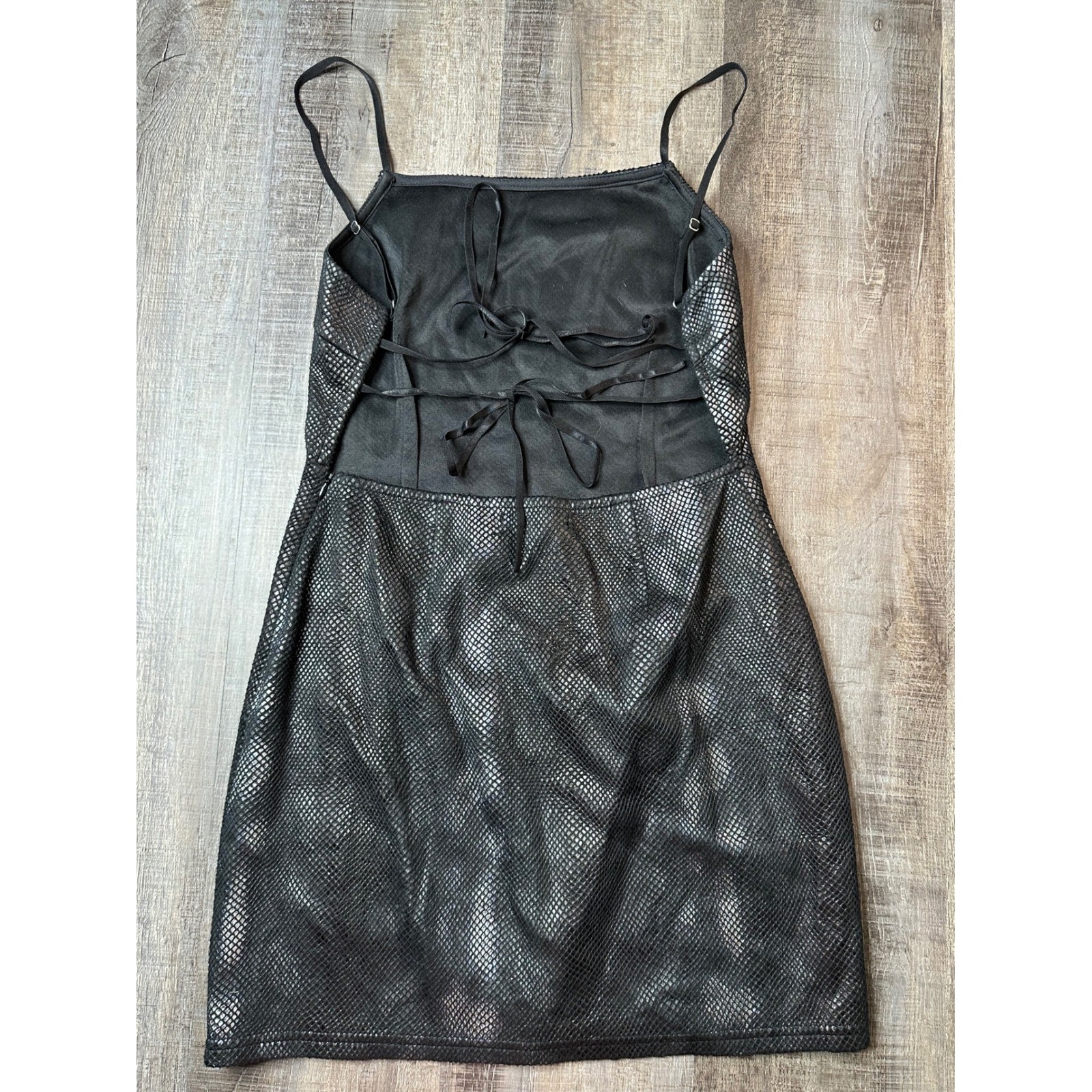 Urban Outfitters Black Snakeskin Metallic Lace Up Back Mini Dress Womens Size M