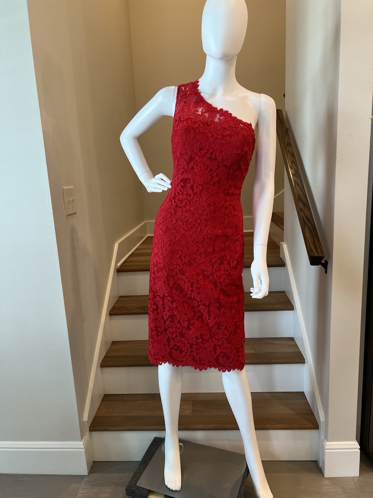 Red Lace One Shoulder Sheath Dress Size 10 Cocktail Party