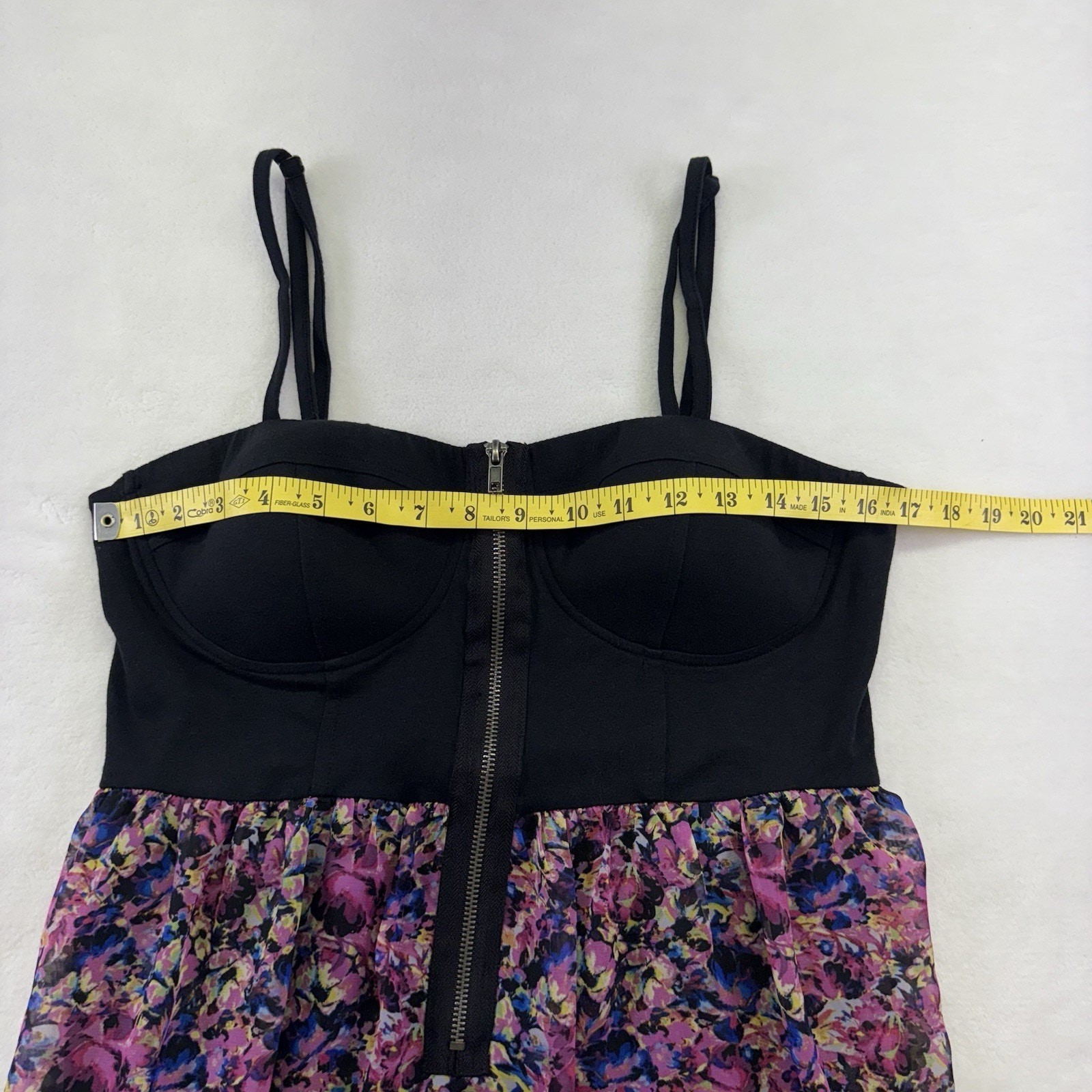 Material Girl High Low Dress Zip Corset Semi Sheer Black Floral Mini Dress XL