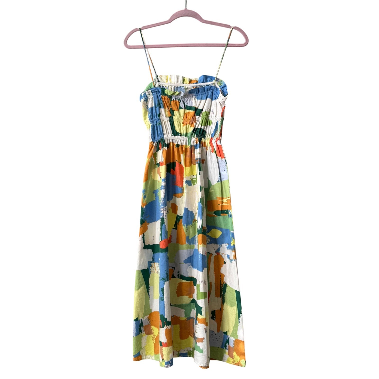 Stradivarius Abstract Paint-Print Smocked Midi Sundress – Size Small