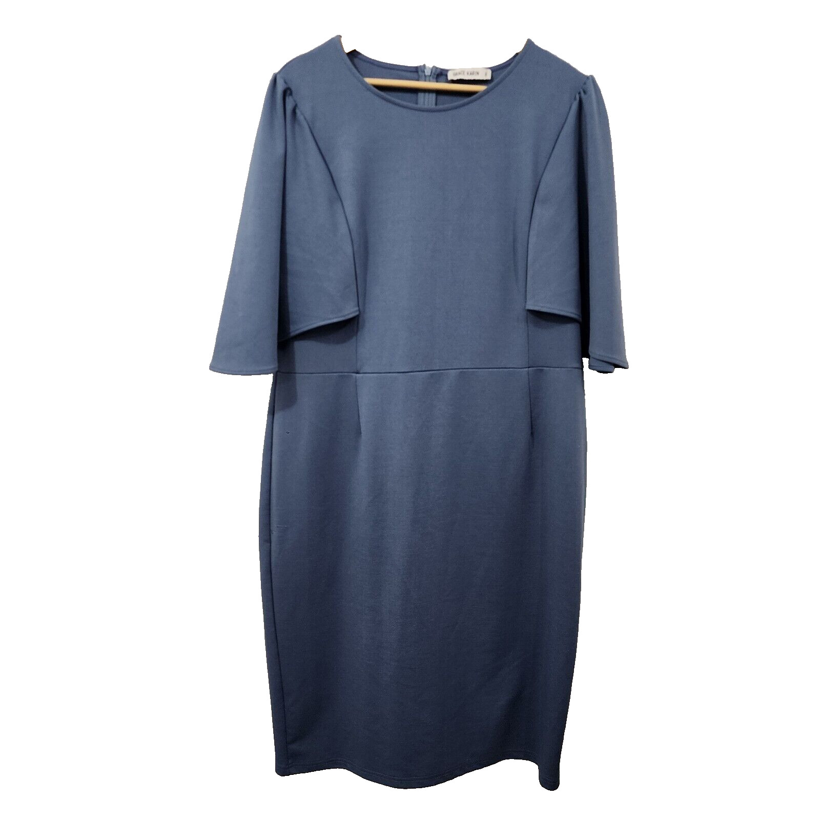 GRACE KARIN 3/4 Ruffle Sleeve Work Party Pencil Dress Blue Gray Plus Size 2XL