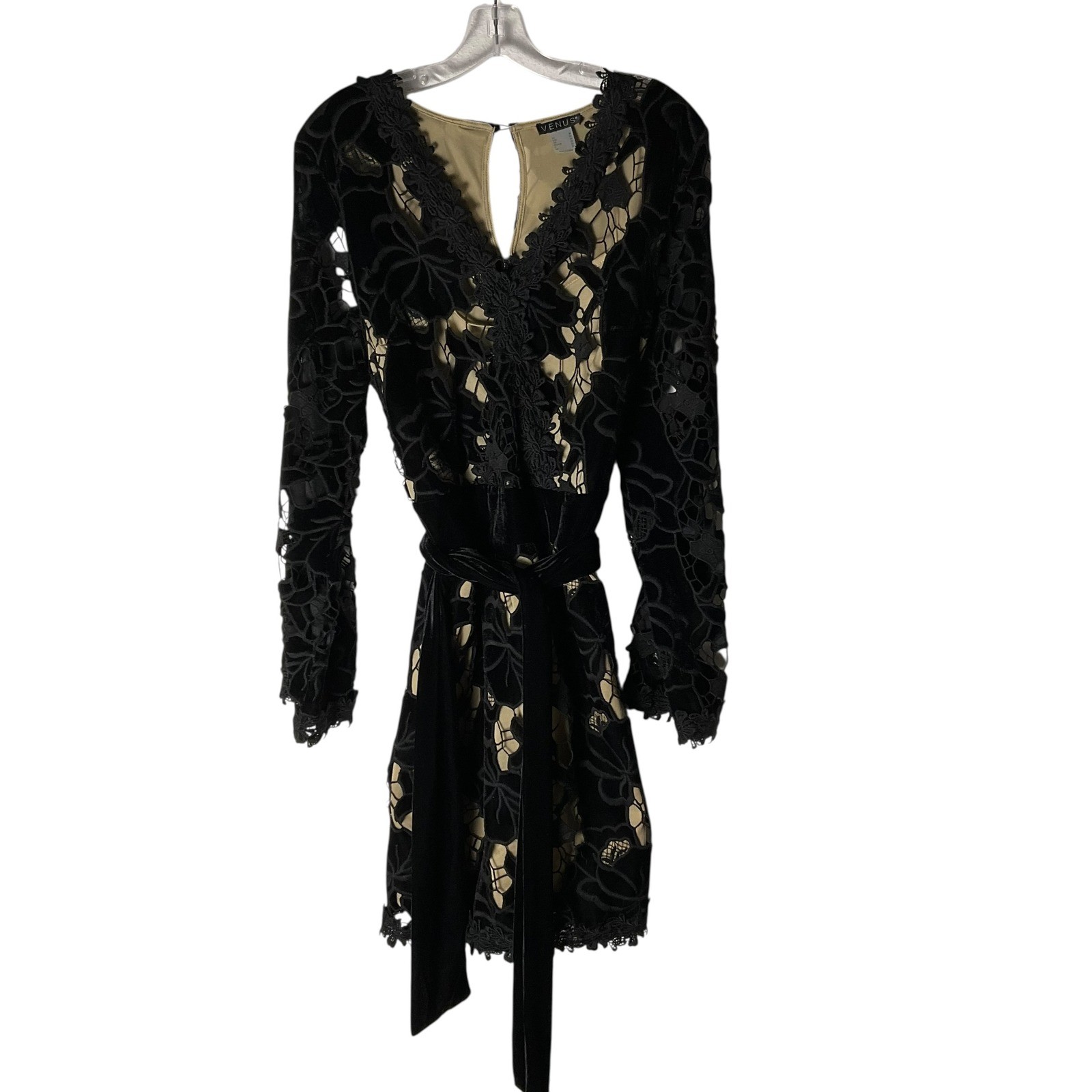 VENUS Velvet Cutout Lace V-Neck Mini Dress Goth Witchy Whimsigoth Black Size 18