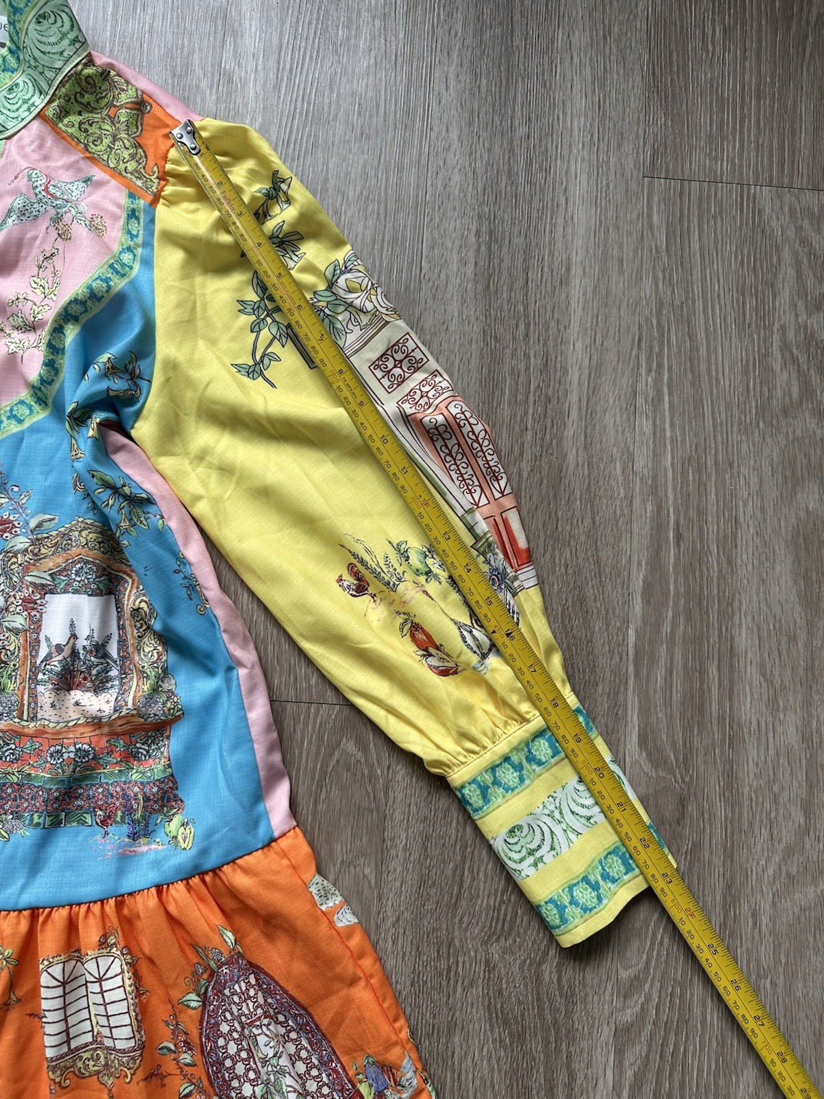 Eclectic Whimsical Botanical and Architectural Motifs Mini Dress Linen Blend NWT