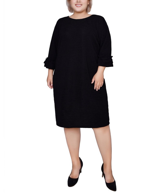 NY Collection Women’s Plus Size Textured Knit Dress (Black, 1X)