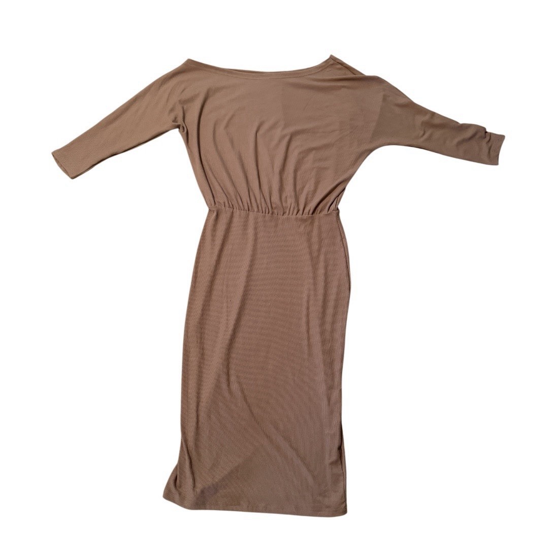 NWT Boutique One Shoulder Ribbed Bodycon Midi Dress TaupeMedium Elastic Waist