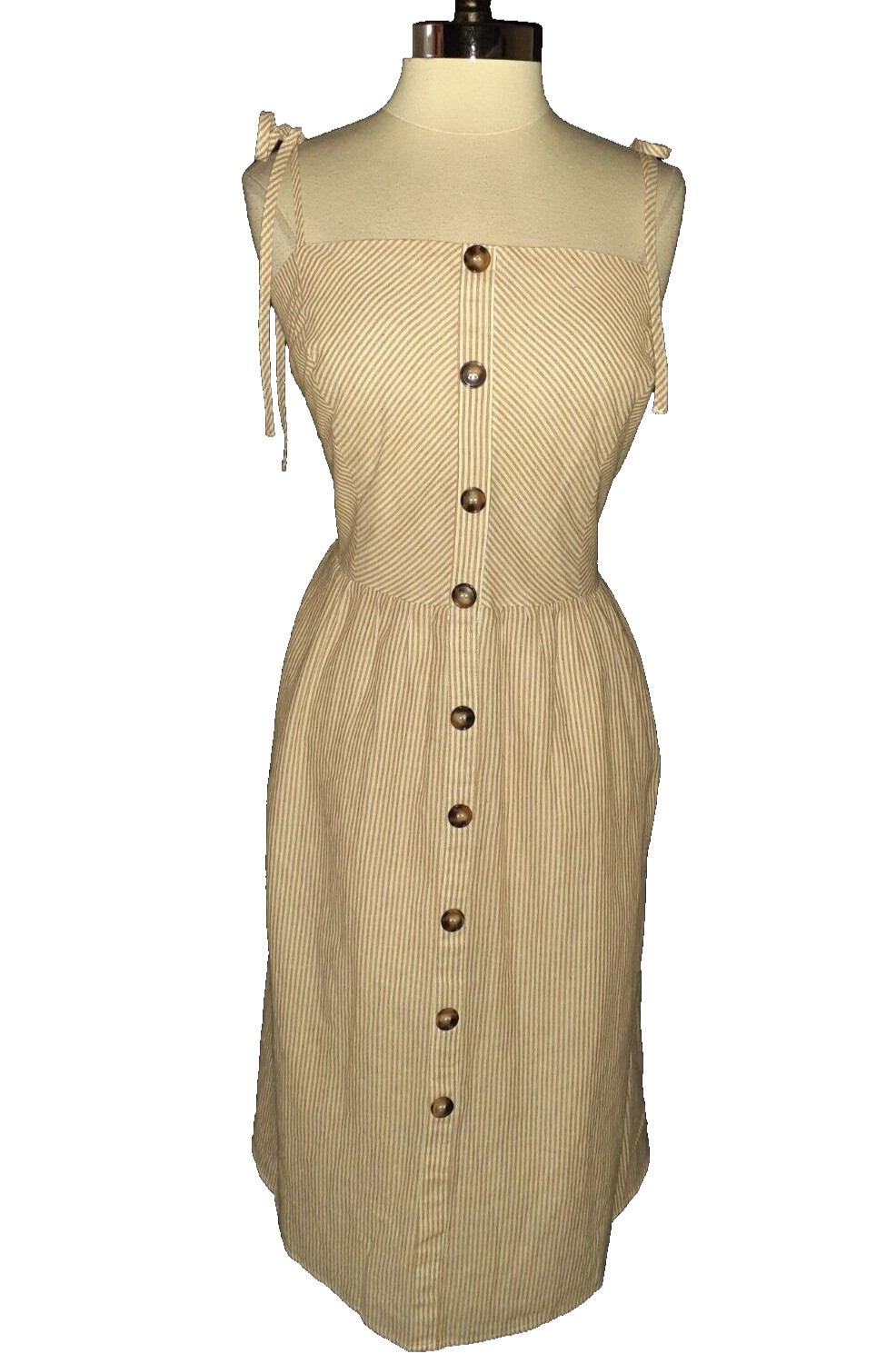 NEW CITY CHIC Plus Size 18W A-Line Dress Brown White Stripes Sleeveless Pockets