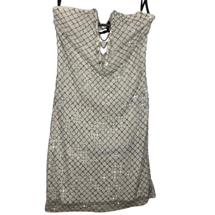 H:ours Alvah Mini Dress with Crystals Chain White Silver Revolve Size Small