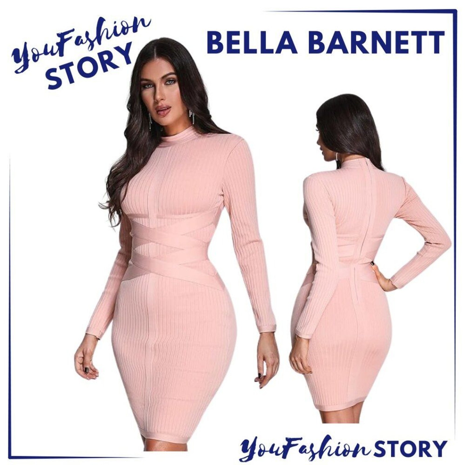 BELLA BARNETT High Stretch Ruched Bandage pink peach Mini Dress Sz: M