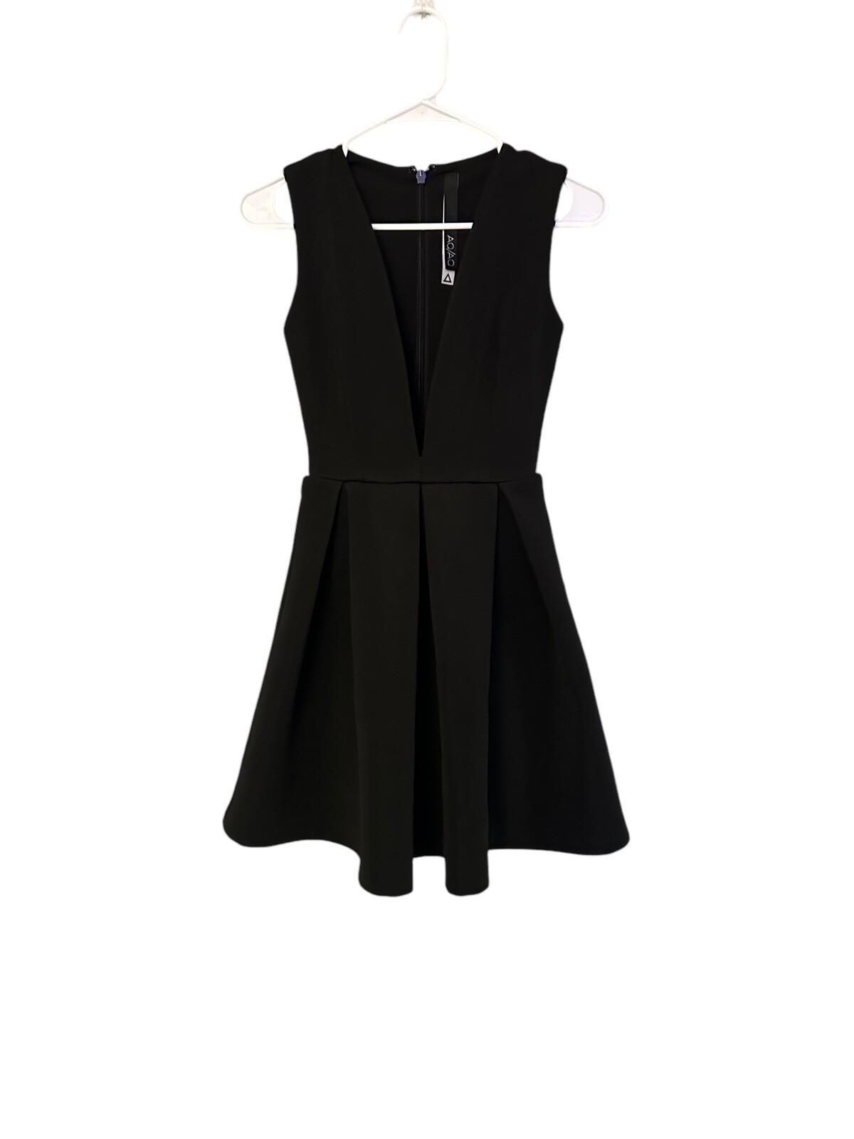 AQ AQ Vicious Black Mini Dress 0 Deep V Neck Sleeveless Flare Pleated