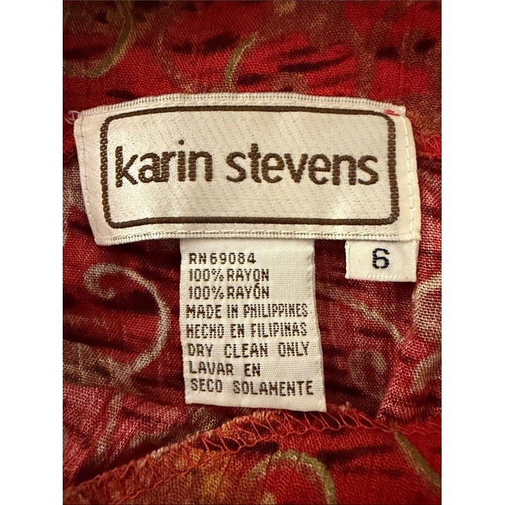 Karin Stevens Vintage Red Floral Rayon Maxi Dress Womens Size 6 Sleeveless Boho