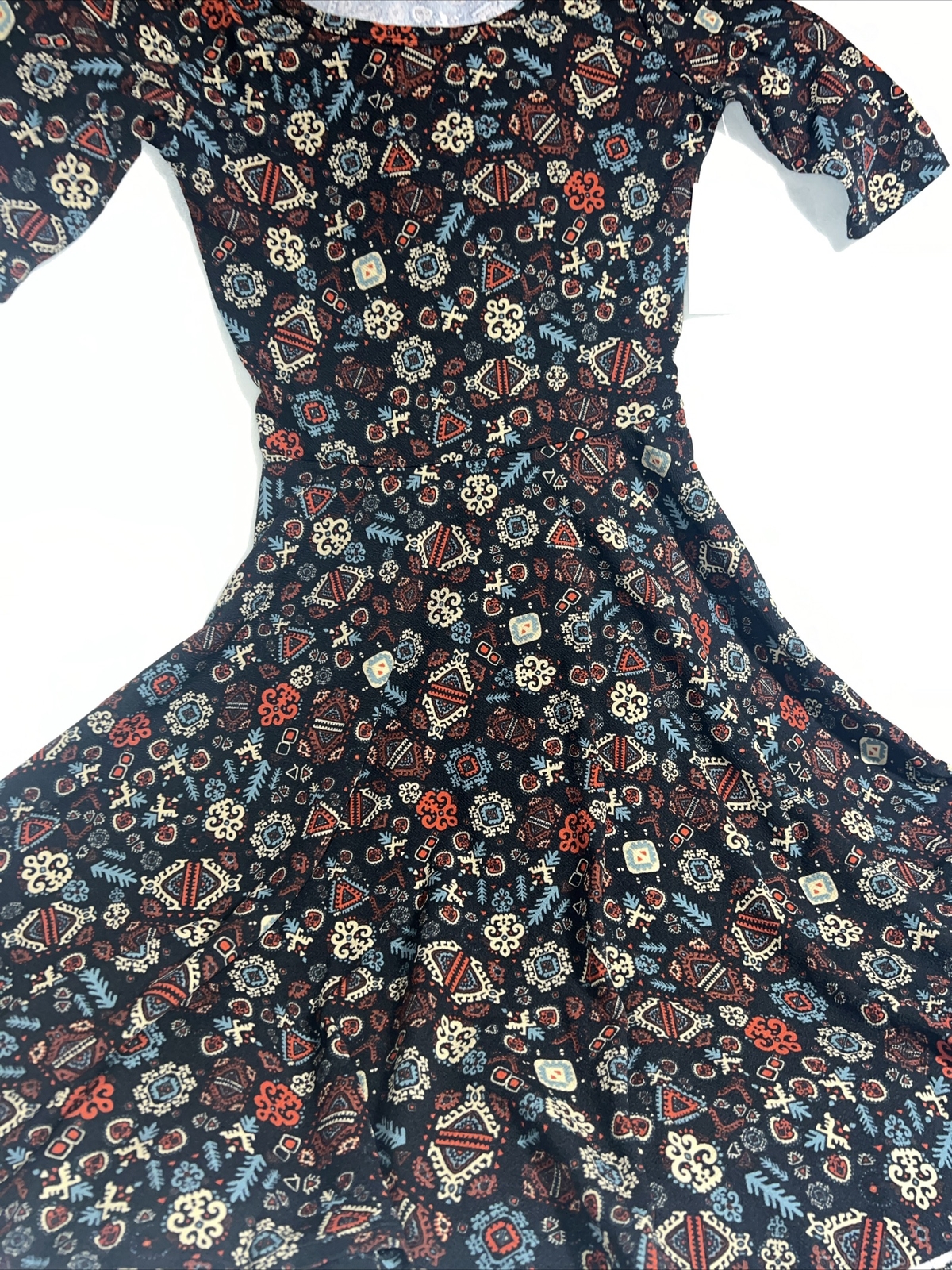 Lularoe Nicole Dress 🦄 Medium 10/12 8/10 Black Gold Red Floral Damask Vintage M