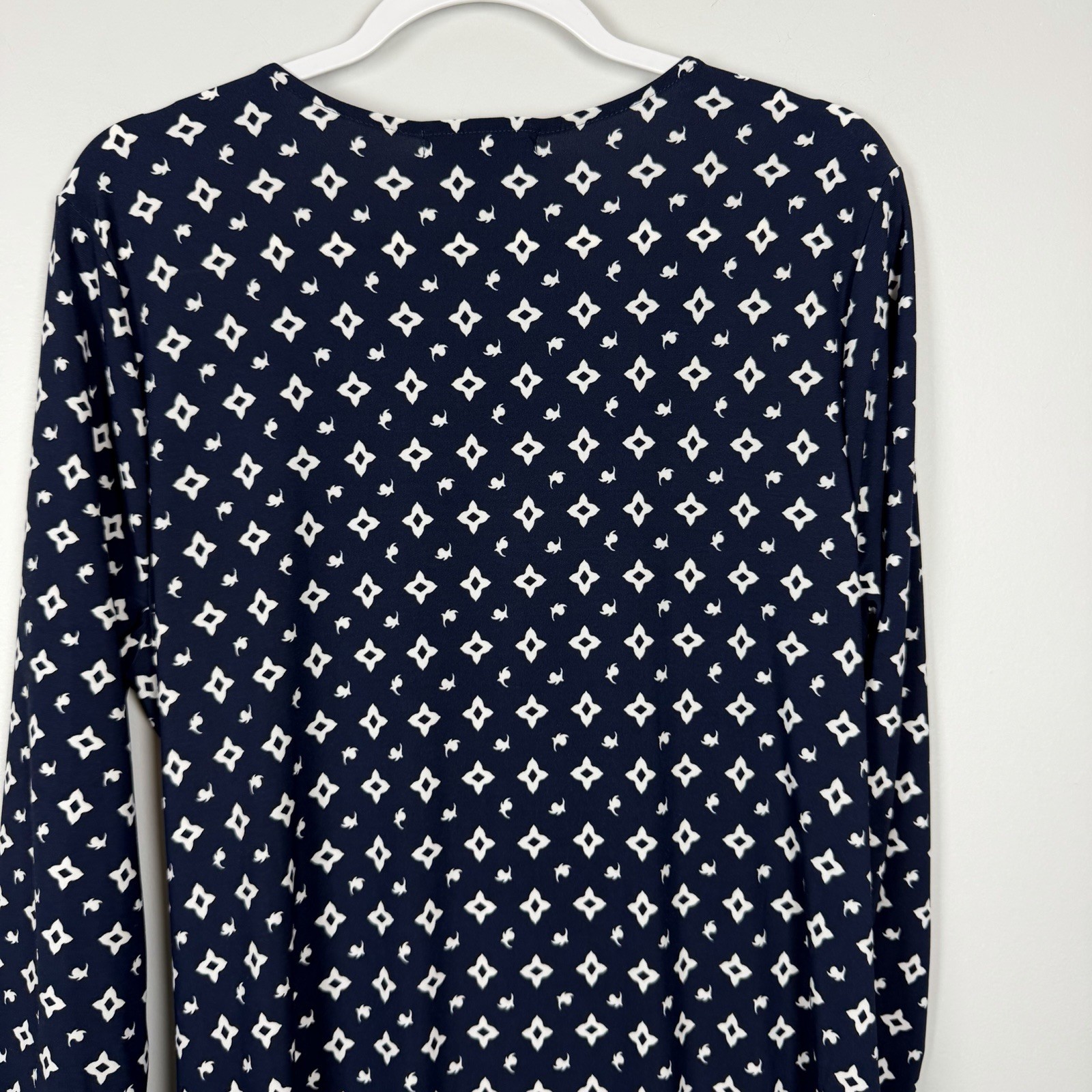 Lauren Ralph Lauren Jersey Knit Navy Blue White Ruched Midi Faux Wrap Dress 1X