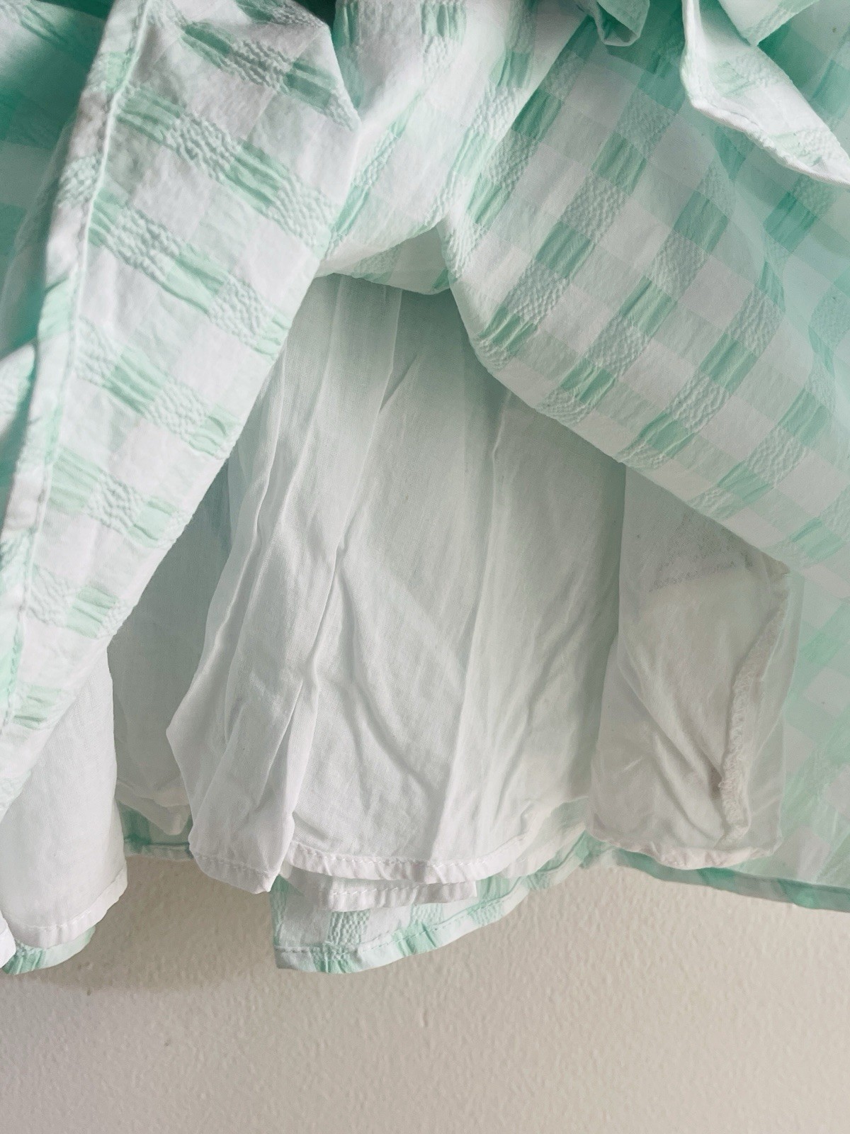 ZARA Mint Green Gingham Beaded Mini Dress M Seersucker Floral Bust Cami Pockets