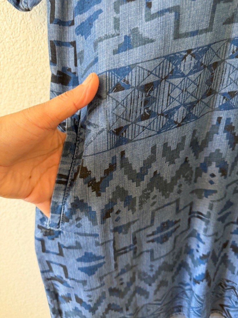 Philosophy Womens Aztec Print Chambray Shirt Dress Tencel Blue Size S