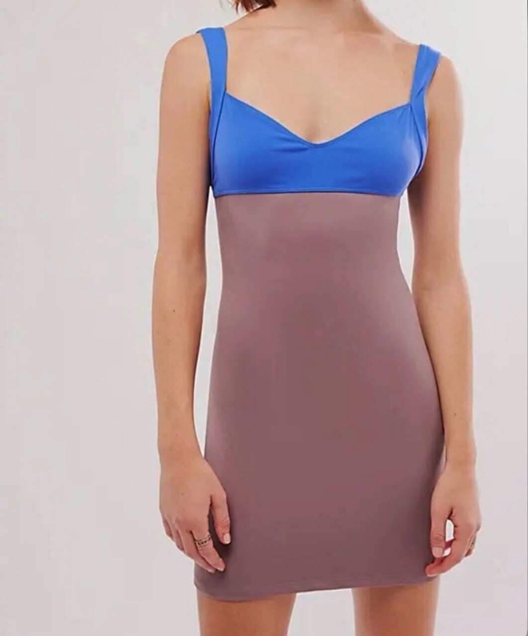 Free People Intimately Hudson Fitted Bodycon Mini Slip Dress Blue Combo XS NWOT