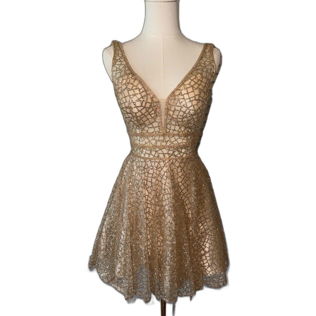 Dancing Queen Sequin Gold Embellished Mini Dress Size XS