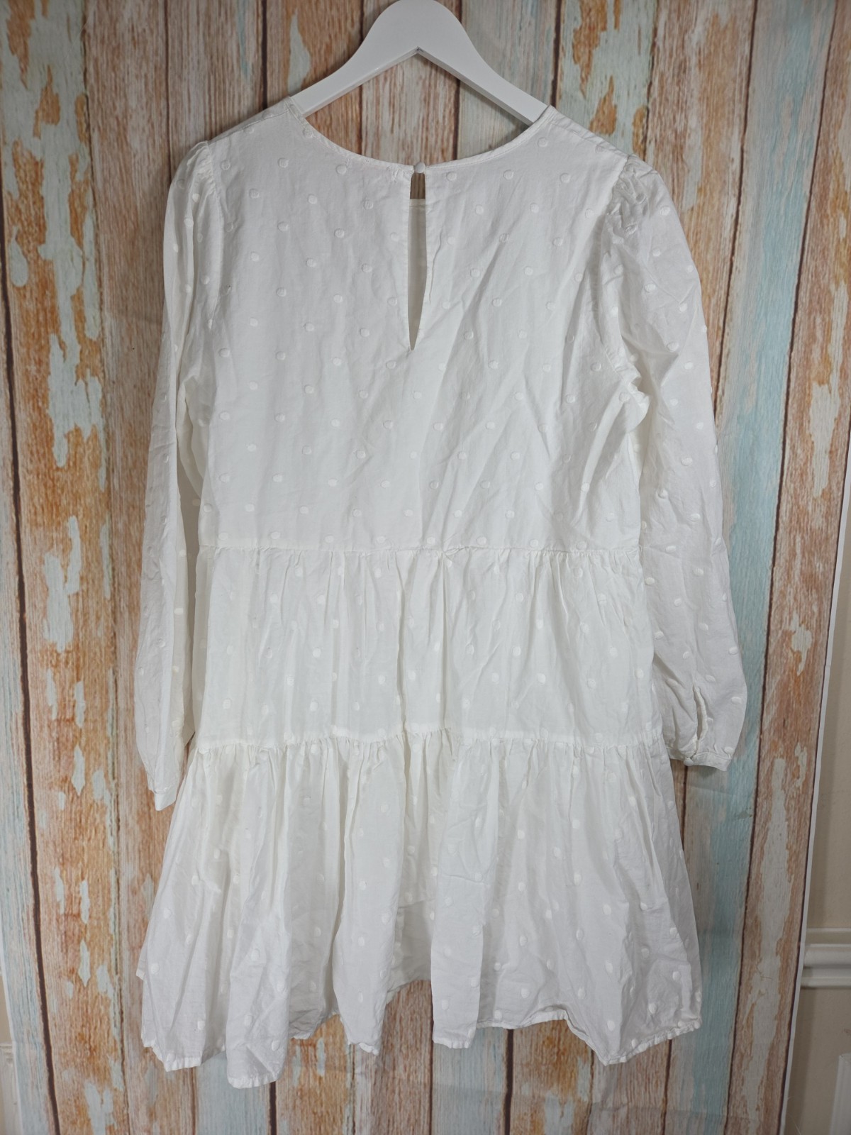 GB White Polka Dot Round Neck Long Sleeve A-Line. 100% cotton. size XL