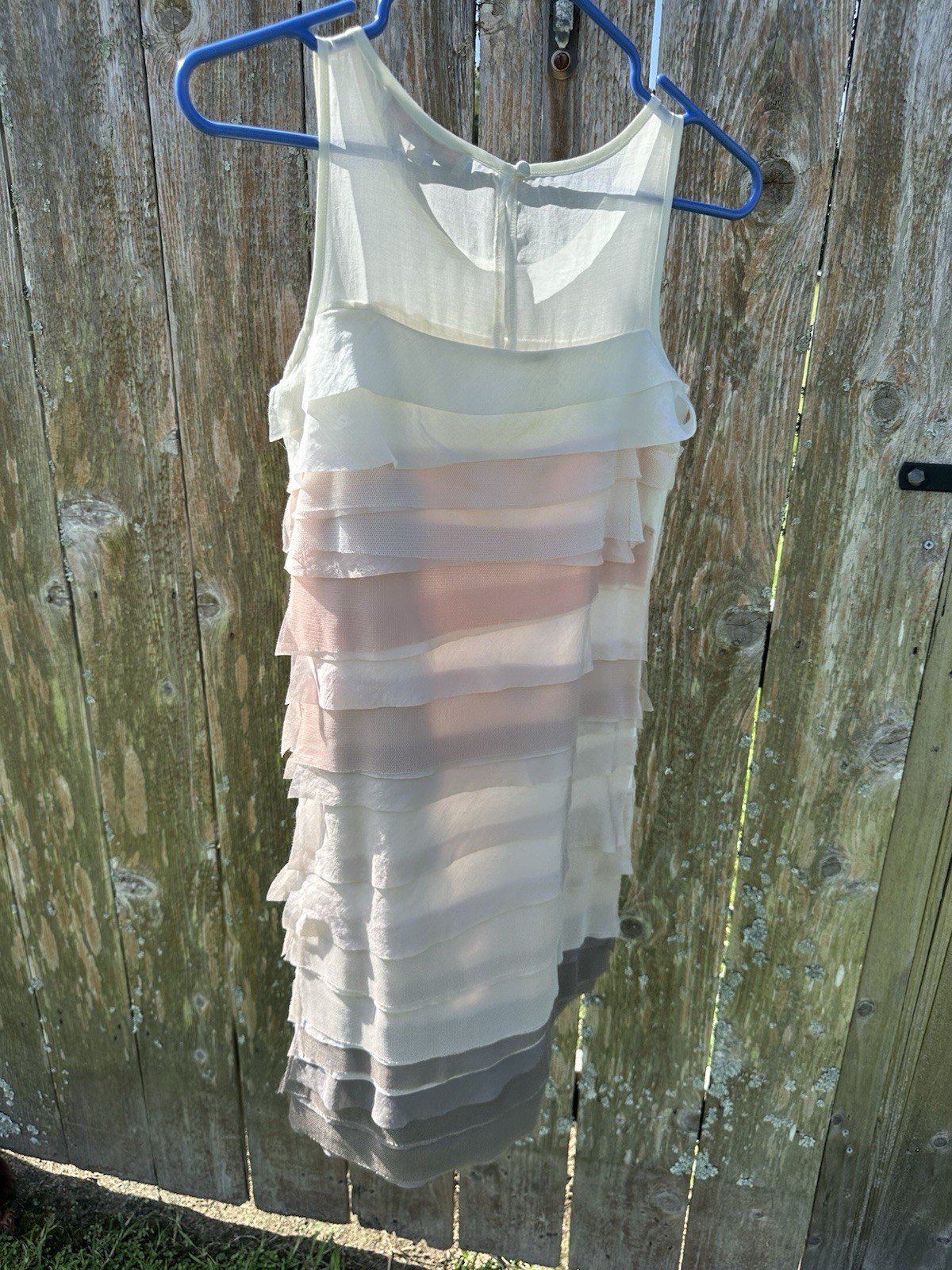 LOFT Layered Sheer Neutrals Sheath Dress Keyhole Button Back Closure Size 0P