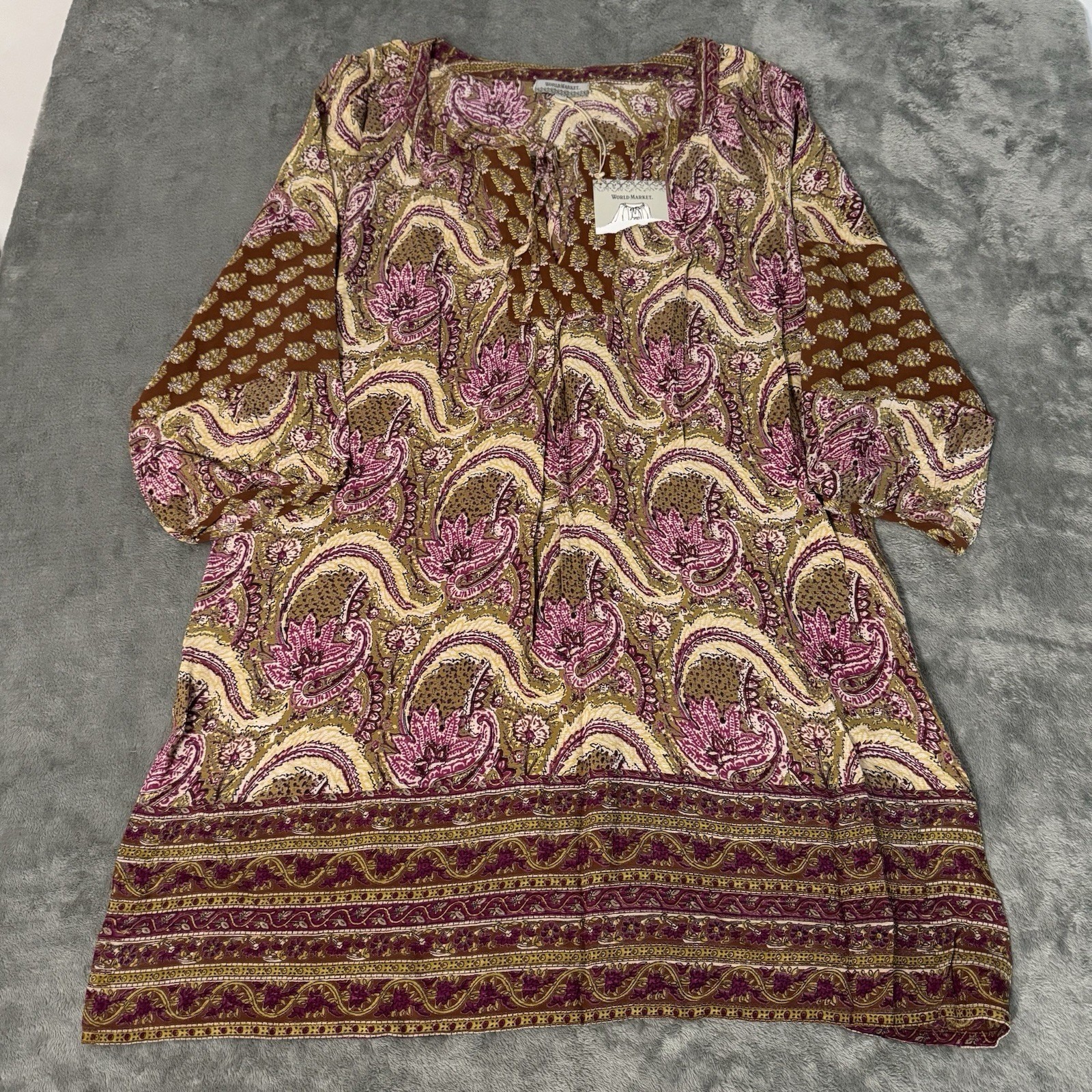 World Market Floral Sleeveless Midi Dress 100% Viscose Boho Lagenlook L XL NWT
