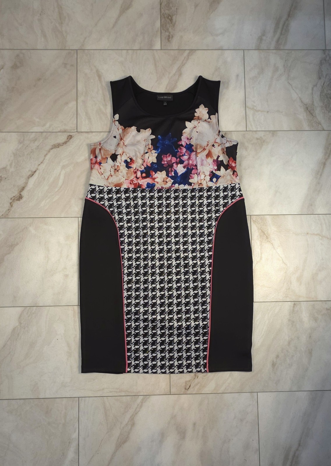 Lane Bryant Dress Womens 18 Floral Scuba Sheath Houndstooth Knee Length Stretch
