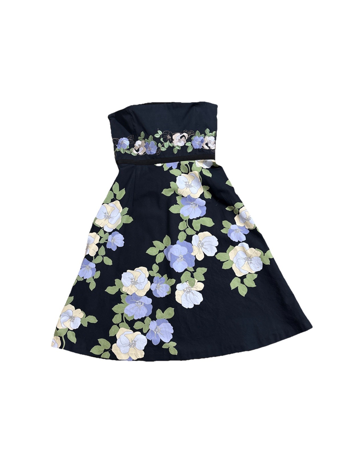 ANN TAYLOR LOFT PETITES STRAPLESS EMBROIDERED FLORALS -RIBBON EMPIRE DRESS SZ 0P
