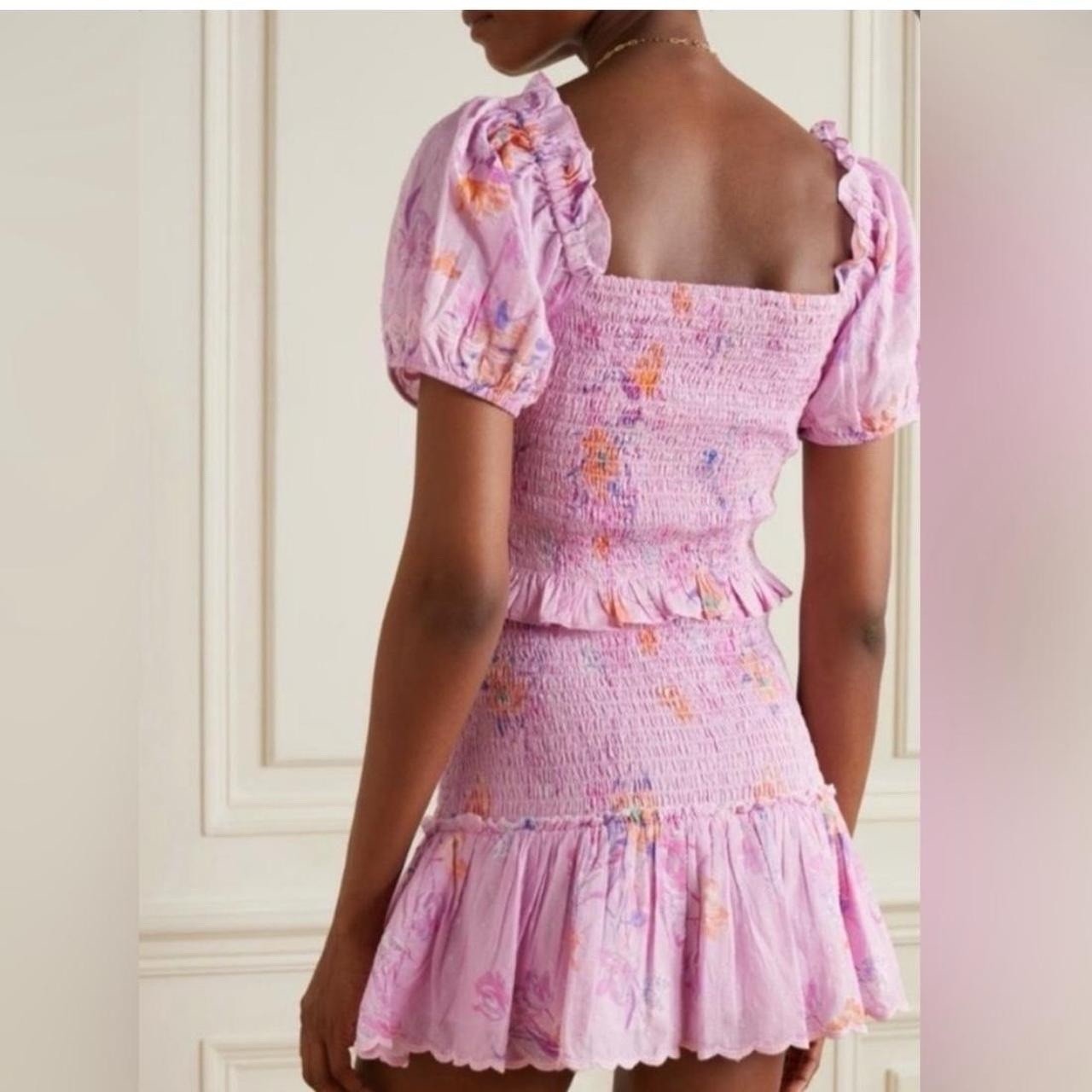 LoveShackFancy $445 Jarrah Mini Dress in Royal Pink Berry floral smocked sz Med