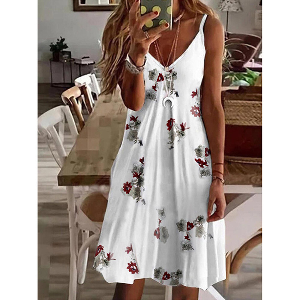 Womens Boho Floral Summer Beach Sundress Ladies Cami Dress Strappy Mini Dress US