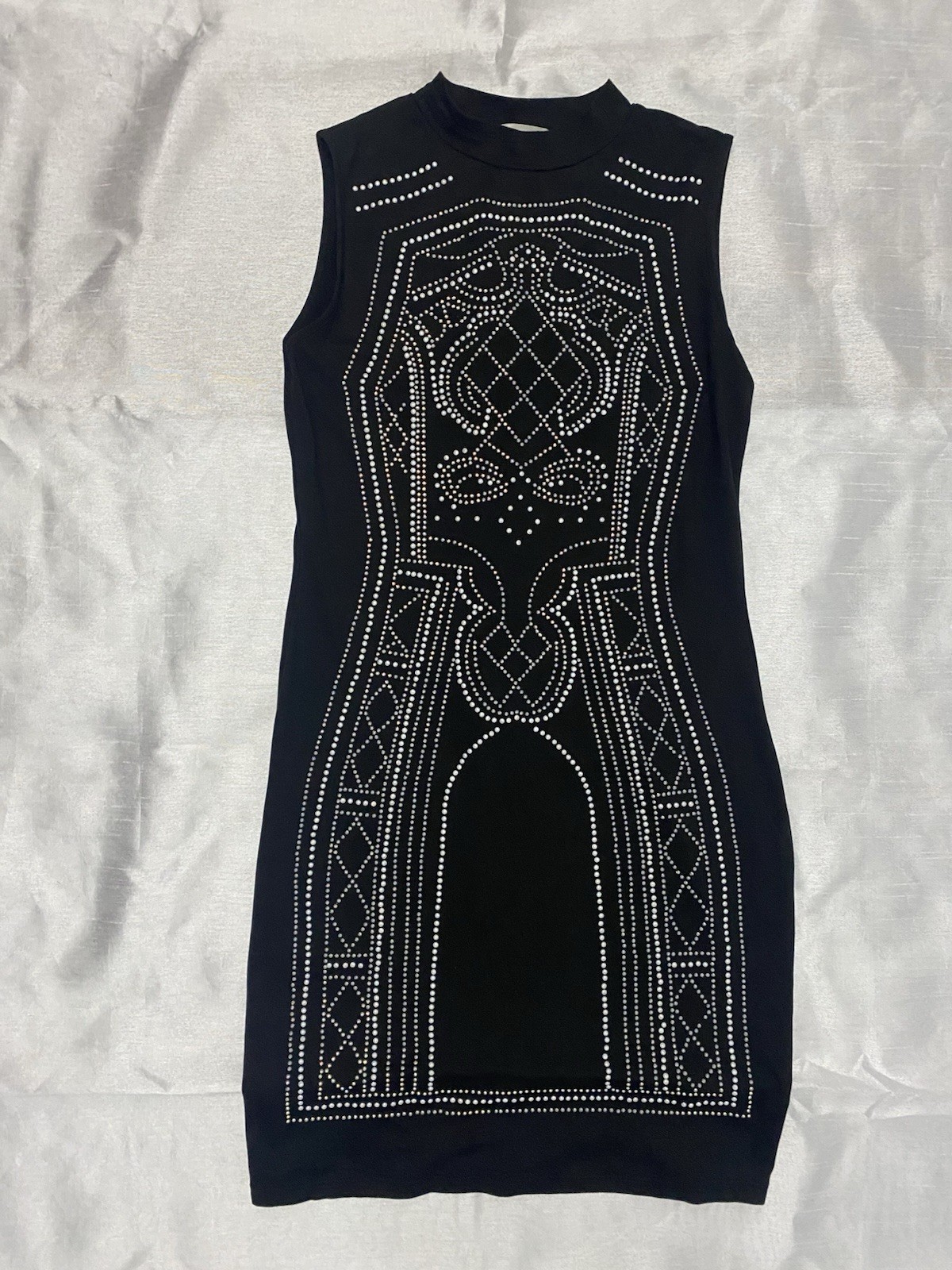 Say What? Womens S Black Solid Stretch Mock Neck Sleeveless Studded Bodycon