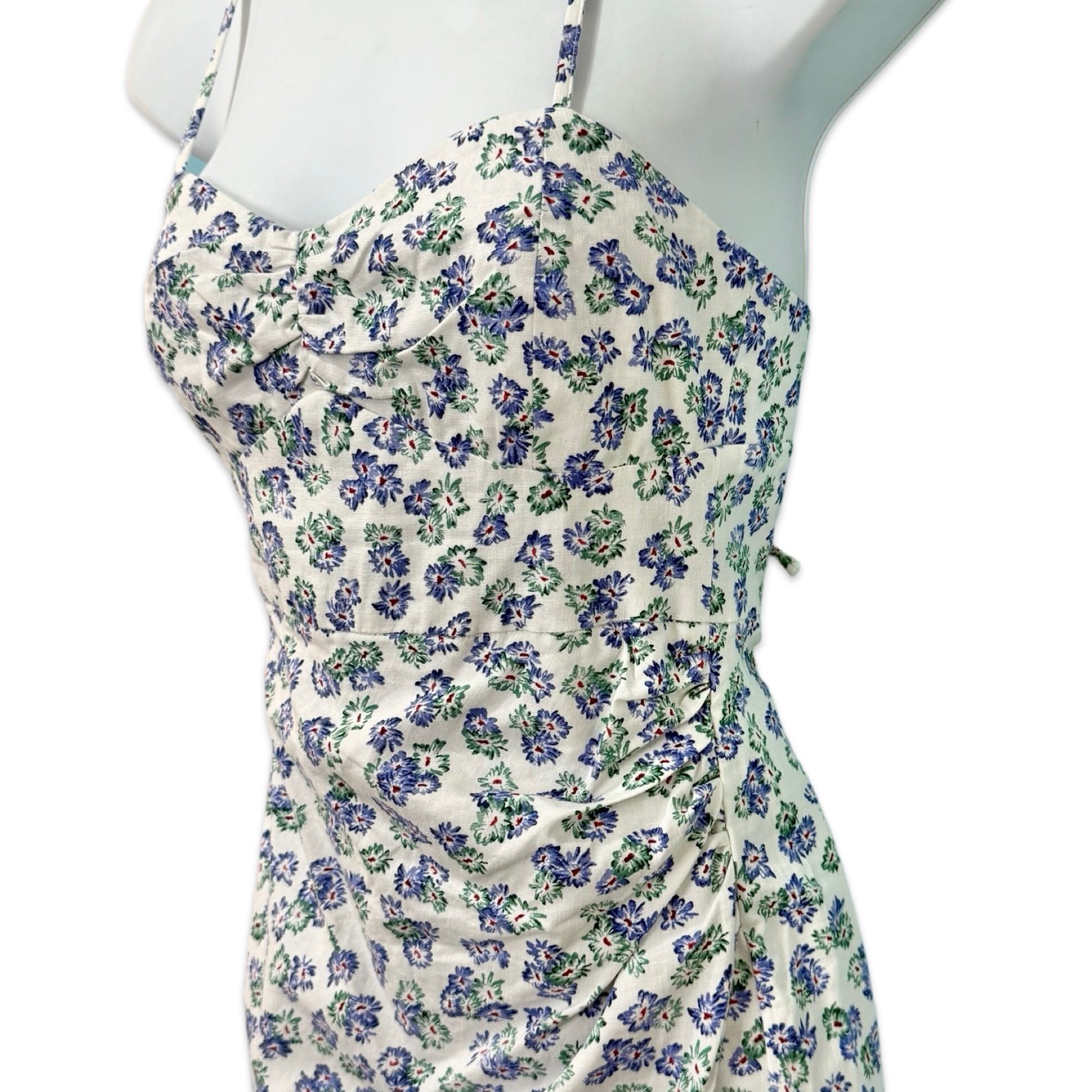 Zara White Blue Green Floral Cross Strap Front Slit Midi Dress size XS NEW Tags