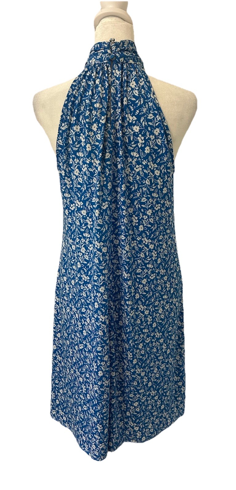 MSK Blue & White Floral Patterned Halter Neckline Dress Sz S NWT